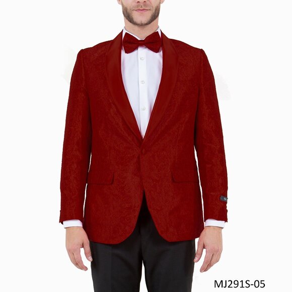 Burgundy Paisley Satin Shawl Collar Men's Jacket